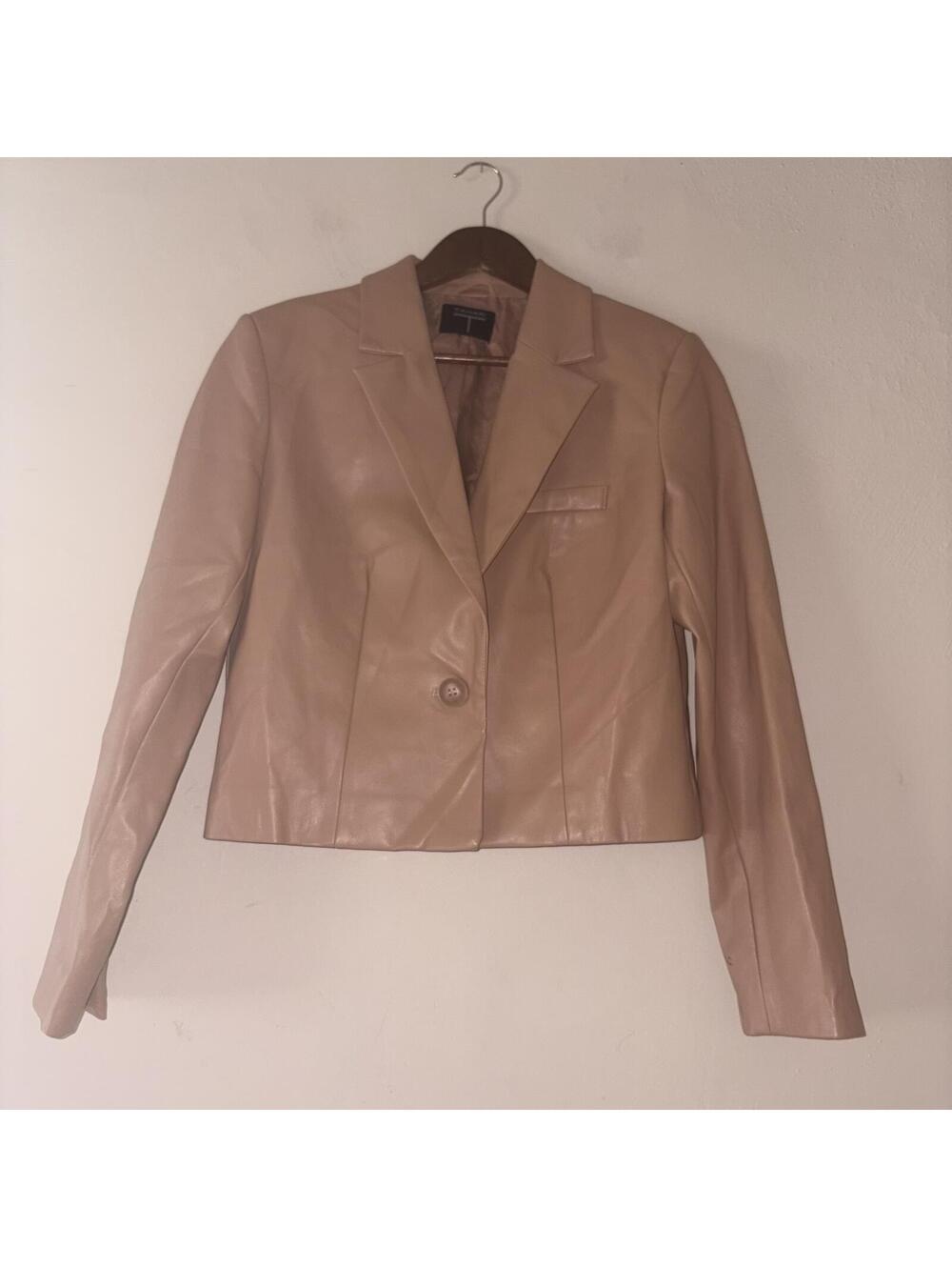 Tahari Tan Faux Leather Blazer Jacket Medium